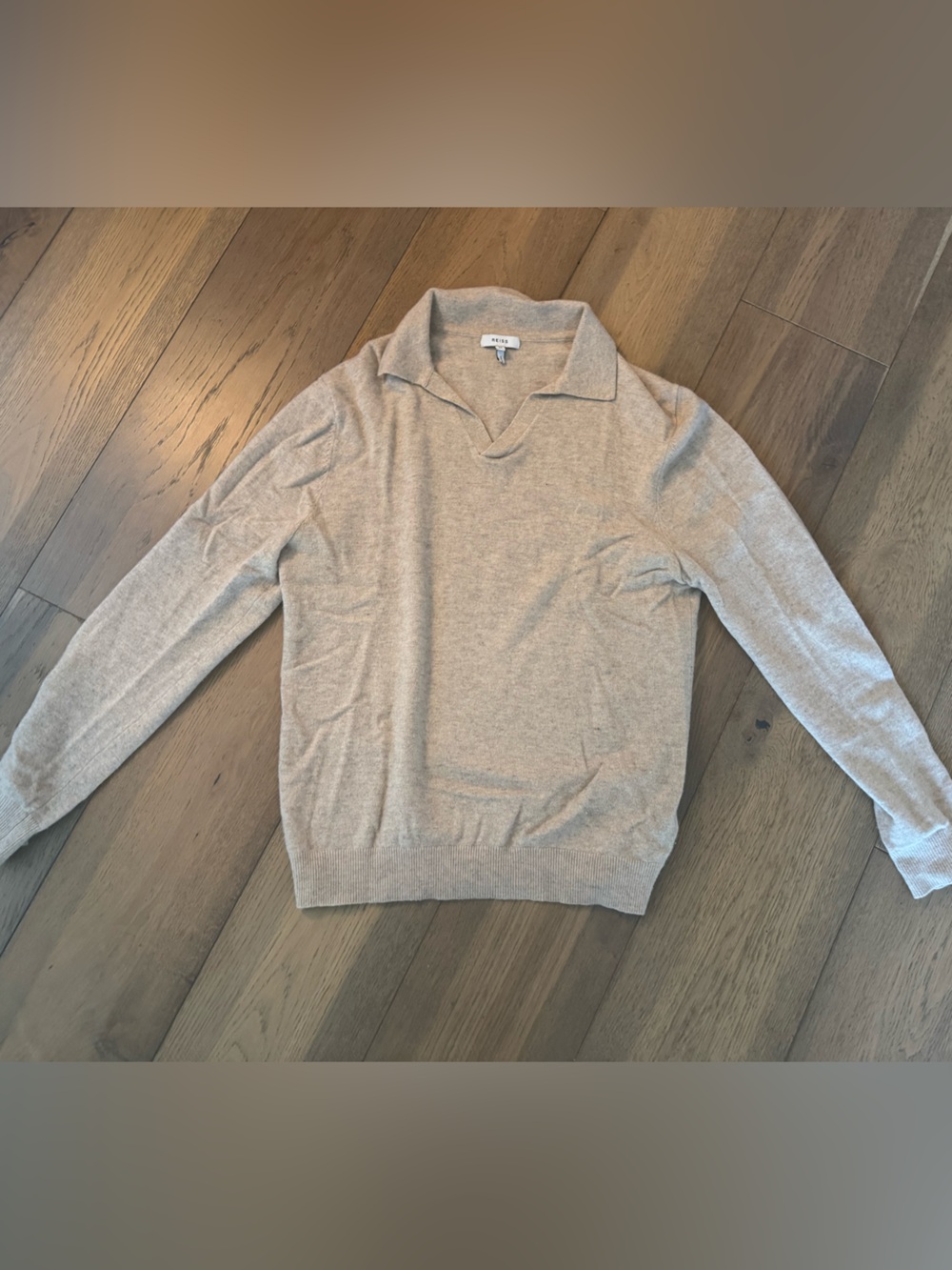 Reiss Men's long sleeve Polo in Light Beige